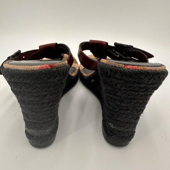 Burberry Leather Brown Wedge Espadrille Thong Heels Sandals Size 39 / 9 - Picture 6 of 10